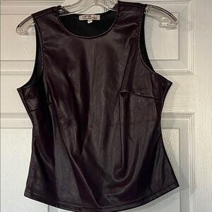 Sleeveless dark plum faux leather top